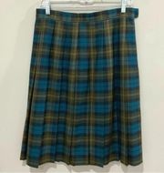 LL Bean Vintage Pleated Skirt Wool Plaid Sz 12 Made in USA Academia Vntg Vtg