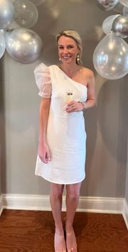 One Shoulder White Shift Dress