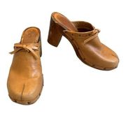 Vintage 90’s American Eagle Outfitters Leather Wooden Platform Clogs, Sz 10