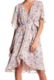 High Low Wrap Dress Mauve Pink Floral