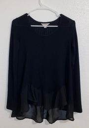 Black Long Sleeve Scoop Neck Ribbed Thermal Shirt Size XS