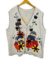 Bobbie Brooks Fall Halloween Knit Embroidered Sleeveless Vest Sweater Women’s