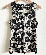 Halogen Black and Ivory Floral Silk Sleeveless Blouse Women’s Small