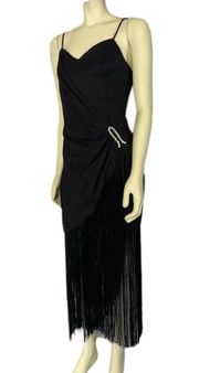 Vintage Dave & Johnny faux wrap fringed flapper dress gathered to side size 7-8