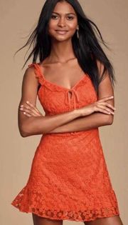 Charmaine Red Blood Orange Embroidered Lace Mini Dress