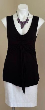 Black Sleeveless Summer Top Draped Knotted In Center Sz. L