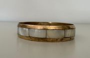 Vintage Brass and Mother of Pearl Cuff Bracelet