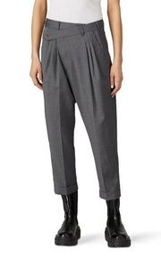 R13 Cropped Pleated Crossover Pants in Light Grey Large Womens Trousers