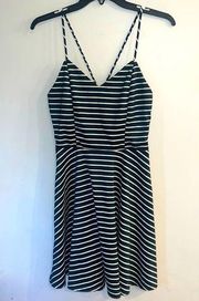 STYLE RACK Navy Blue & White Striped Sleeveless Criss Cross Open Back Dress