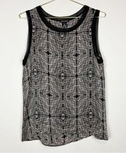 Club Monaco 100% Silk Printed Tank Top Black Cream Size Small