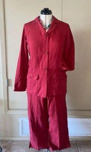 Liz Claiborne 2-piece Linen Jacket & Pant Set in Red - size 10/12