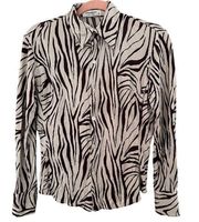 Equipment Zebra Print Button Down Silk Shirt In Brown And Cream Medium
