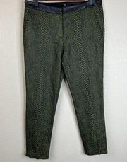 Tibi New York Womens Snake Print Skinny Ankle Pants 6 Mid-Rise Green