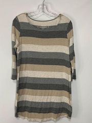 Soma Women’s Live Lounge Wear Luxuriously Soft Striped Tunic Gray Tan Medium