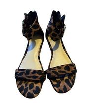 Marc Fisher size 6.5M Slip On Flat Sandal Leather/Fabric Leopard Print