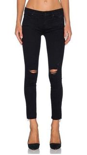 MOTHER Looker Ankle Fray Mid Rise Skinny Jeans in Guilty As Sin Black 24