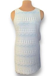 Eliza J Dress Pastel Blue White Scalloped Lace Knee Length Shift Sleeveless 8