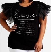 Ashley Stewart Black Love Graphic Chiffon Sleeve Tee with Rhinestones Size 18/20