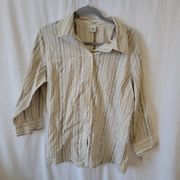 Cherokee Vintage Ivory Tan Floral Striped Button Down Women's Blouse Size XL