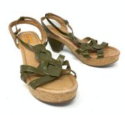 Miz Mooz Women's Size US 8.5 Remi Wedge Sandals Ankle Strap Open Toe Green