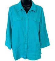 SagHarbor Turquoise Metallic Striped Button Down Shirt