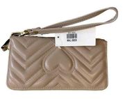 Boutique Women's Tan Zip Around Vegan Quilted Heart Long Continental Wallet NWT