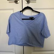 Forever 21  Short Sleeve Cropped Blue V-Neck Tee Shirt