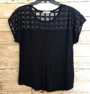 Black Top With Lace Lattice Neck/Yoke