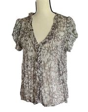 Joie Boho pleated  Pintuck Front Gray Flutter Sleeve Blouse Sz. M