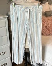 Linen Pants Jolt Straight Leg Striped Drawstring Cropped Summer Comfy Womens 3