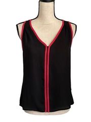 Boutique Black Red Sleeveless V-Neck Flowy Classic Colorblock Blouse size Small