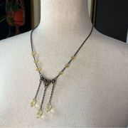 Handmade beaded chainmail necklace  retro fairycore brass yellow teardrop pendant