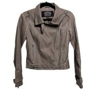 Blanc Noir Grey Collared Faux Leather Moto Jacket size xs