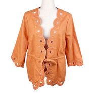 NEW Bob Mackie Scallop Hem Eyelet Cotton Drawstring Jacket Orange Size Large