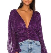 NEW For Love And Lemons La Villette Cropped Blouse in Violet - XS