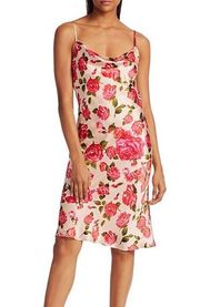 L'AGENCE Nyla Cowl Neck Rose Floral Silk Slip Midi Dress