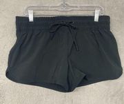 Lands End Shorts Womens 8 Black Hybrid Lined Pull On Drawstring Sport Running