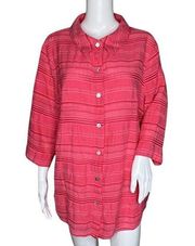 White Stag Shirt Womens 18W 20W Pink Striped Button Up Gauzy Tunic Lagenlook