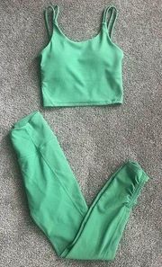 Wilo the Label Emerald Green Ribbed Activewear Set with Ruched Detail Size XS