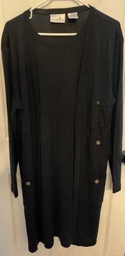 Liz Claiborne Sweater Dress Black Gold Buttons Wool Blend Size Large Vintage