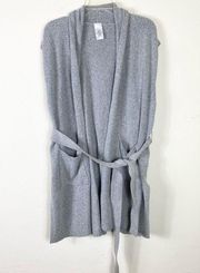 Time and Tru Light Grey Sleeveless Belted Tunic Cardigan Sweater Size L