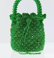 UO Suryo Benjamins Pearl Embellished Crochet Bucket Bag