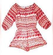 New York & Company Women’s Red & White Romper XL Long Sleeves Elastic Waist