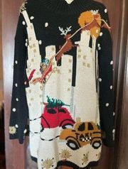 Vintage Ladies City Scene Christmas Sweater