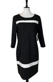 New York & Company NEW Women's Scuba Shift Dress Black White Trim Size Large