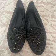 black suede and brocade flat