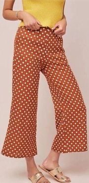 Faithfull The Brand Tomas Cropped Wide Leg Linen Pants Rust & White Dots Size 4