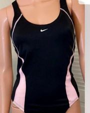 NWT Womens NIKE Swimsuit Competition Athletic Open Back size 12 Rose Pink Black