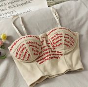 YornMona Letters Embroidery Sexy Camis Tops Women Basic Streetwear Strap Short