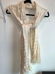 Striped cream scarf with fringe